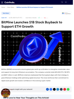 BitMine Launches $1B Stock Buyback to Support ETH Growth