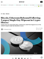 Bitcoin, Ethereum Rebound Following 'Largest Single-Day Wipeout in Crypto History' - Decrypt