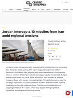 Jordan intercepts 10 missiles from Iran amid regional tensions