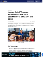 Nasdaq-listed Thumzup authorized to hold up to $250M in BTC, ETH, XRP, and DOGE