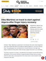 Dibu Martínez on track to start against Algeria after finger injury recovery