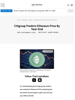 Citigroup Predicts Ethereum Price By Year-End