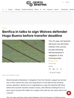 Benfica in talks to sign Wolves defender Hugo Bueno before transfer deadline