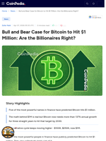 Bull and Bear Case for Bitcoin to Hit $1 Million: Are the Billionaires Right?