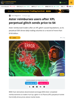Aster Reimburses Users After XPL Perp Glitch
