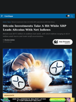 Bitcoin Investments Take A Hit While XRP Leads Altcoins With Net Inflows