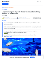 Japan's Largest Deposit Holder to Issue Something Similar to Stablecoin - BeInCrypto