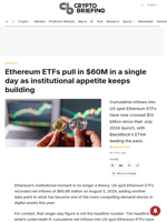 Ethereum ETFs pull in $60M in a single day as institutional appetite keeps building