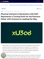 Physical Uranium’s Intersection with DeFi Represents a Turning Point for the Precious Metal, with Uranium.io Leading the Way
