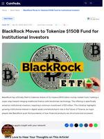 BlackRock Moves to Tokenize $150B Fund for Institutional Investors