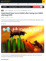 Hyperliquid Bear Flips Bullish After Losing Over $46M Betting on HYPE Price to Drop