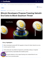 Bitcoin Developer to Freez Satoshi-Era Coin block Quantum Threat