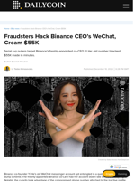 Fraudsters Hack Binance CEO’s WeChat, Cream $55K - DailyCoin