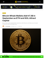 Bitcoin Whale Wallets Add $7.3B in September as ETH and SOL