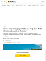 Crypto fund manager questioned in fiancé’s death during Zanzibar trip