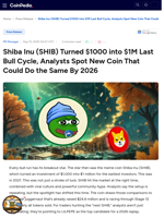 Shiba Inu (SHIB) Turned $1000 into $1M Last Bull Cycle, Analysts Spot New Coin That Could Do the Same By 2026
