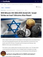 Will Bitcoin Hit $60,000 Amid US- Israel Strike on Iran? Altcoins Also React