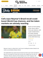 Cafu says Neymar's Brazil recall could boost World Cup chances, and fan token markets are already reacting
