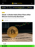 Steak ‘n Shake Halts Ether Plans After Bitcoin Community Backlash