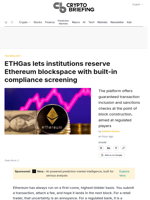 ETHGas lets institutions reserve Ethereum blockspace with built-in compliance screening