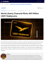 World Liberty Financial Mints 300 Million USD1 Stablecoins