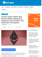 Insider Player Makes Big Reveal While Addressing Ongoing Drama Within the Ethereum Foundation ⋆ ZyCrypto