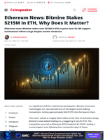 Ethereum News: Bitmine Stakes $215M in ETH, Why Does It Matter? - Coinspeaker
