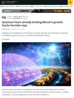 Stacks Founder Warns of Bitcoin’s Quantum Security Timeline