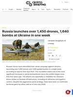 Russia launches over 1,450 drones, 1,640 bombs at Ukraine in one week