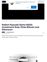 Robert Kiyosaki Slams 60/40 Investment Rule, Picks Bitcoin and Ethereum - U.Today