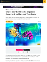 Trump’s AI And Crypto Czar Says Heavy-Handed AI Laws Could Be Weaponized 