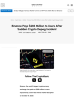 Binance Pays $283 Million to Users After Sudden Crypto Depeg Incident