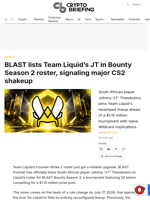 BLAST lists Team Liquid's JT in Bounty Season 2 roster, signaling major CS2 shakeup