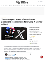 Users report suspicious password reset emails after X Money rollout