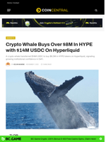 Whale Buys Over $8M in HYPE with $14M USDC on Hyperliquid