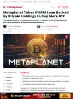 Metaplanet Takes $100M Loan Backed by Bitcoin Holdings - Coinspeaker
