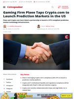 Gaming Firm Plaee Taps Crypto.com to Launch Prediction Markets in the US - Coinspeaker