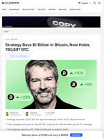 Strategy Buys $1 Billion in Bitcoin, Now Holds 780,897 BTC