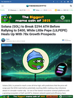 Solana (SOL) to Break $294 ATH Before Rallying to $400, While Little Pepe (LILPEPE) Heats Up With 78x Growth Prospects