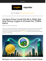 Cardano Price Could Hit $8 In 2026, But One Penny Crypto Is Primed For 7700% Gains