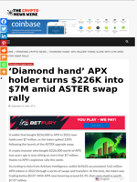 ‘Diamond hand’ APX holder turns $226K into $7M amid ASTER swap rally - The Crypto News Wire
