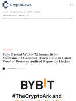 Fully Backed Within 72 hours: Bybit Maintains 1:1 Customer Assets Ratio in Latest Proof of Reserves Audited Report by Hacken - Crypto-News.net