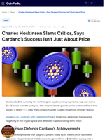 Charles Hoskinson Slams Critics, Says Cardano’s Success Isn’t Just About Price