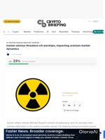 Iranian advisor threatens US warships, impacting uranium market dynamics