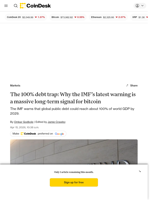 IMF's global debt warning underscores bitcoin's (BTC) role in investor portfolios