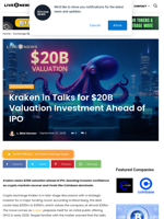 Kraken in Talks for $20B Valuation Investment Ahead of IPO | Live Bitcoin News