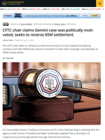 CFTC Chair Claims Gemini Case was Politically Motivated, Seeks to Reverse $5M Settlement