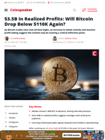 $3.5B in Realized Profits: Will Bitcoin Drop Below $110K Again? - Coinspeaker
