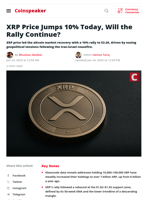 XRP Price Jumps 10% Today, Will the Rally Continue?