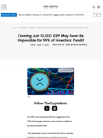 Owning Just 10,000 XRP May Soon Be Impossible for 99% of Investors: Pundit